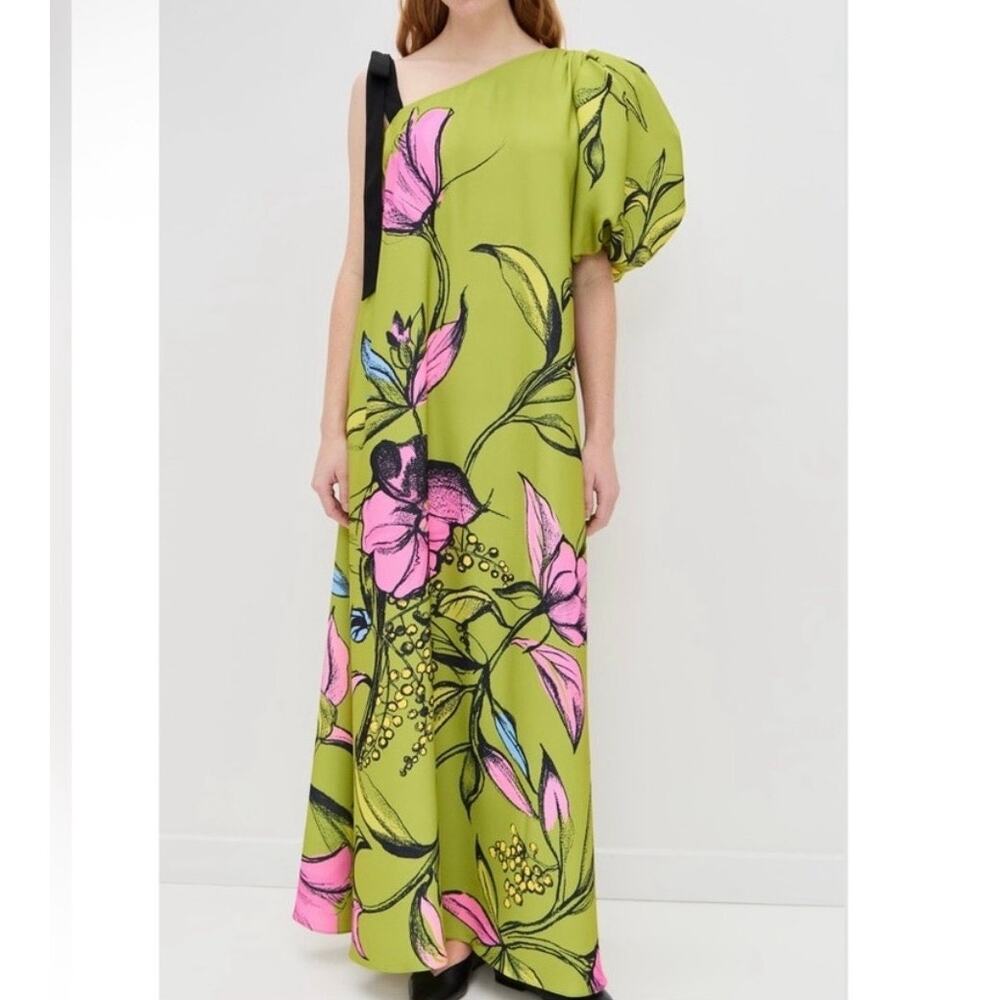 Stine Goya green One Sleeve Maxi Dress with Bow Strap Small
